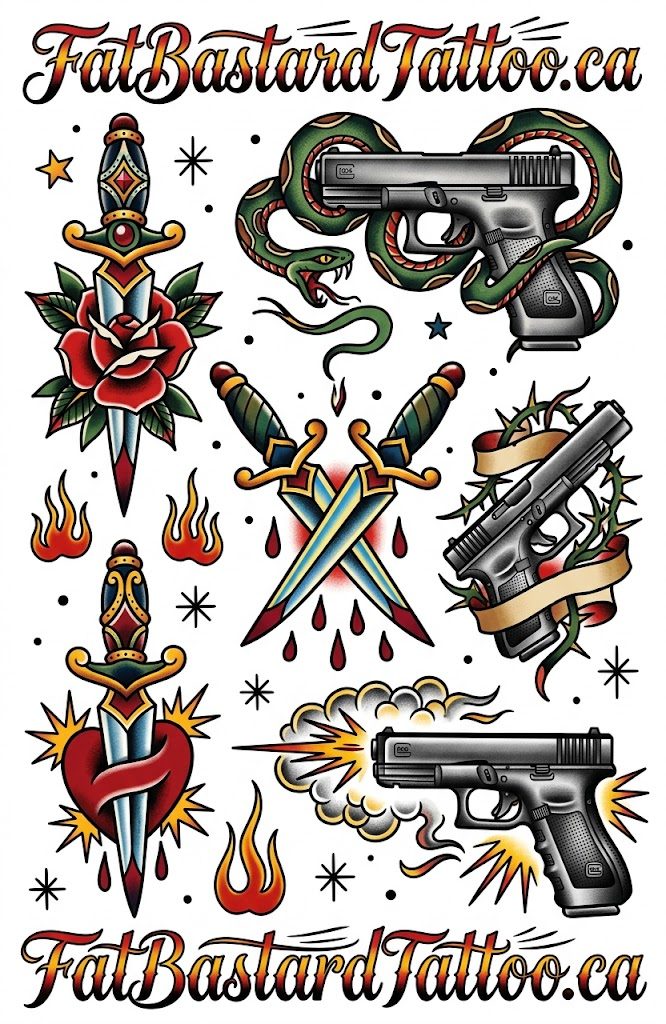 Original flash sheet by Seamus at Fat Bastard Tattoo